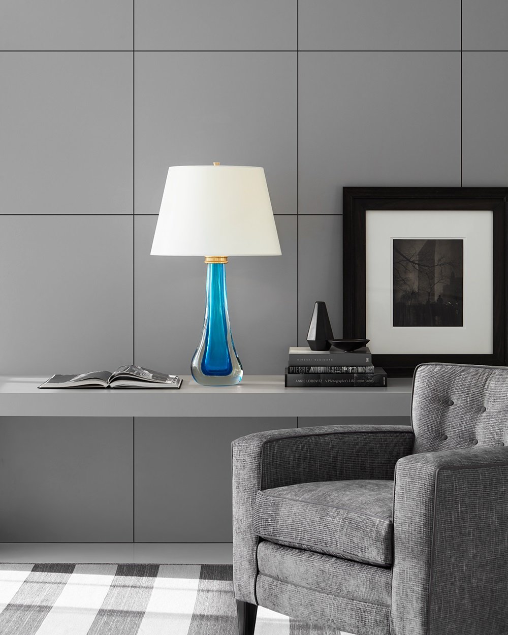 Christa Large Table Lamp in Cerulean Blue Glass