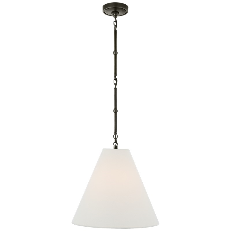 Goodman Small Hanging Light in Bronze with Linen Shade