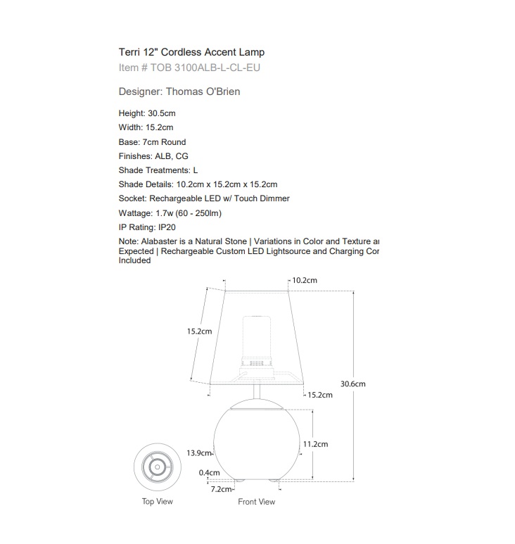 Terri 12" Cordless Accent Lamp